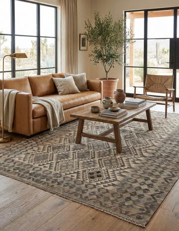 6' 8 x 9' 8 Hand Woven Kilim Maymana Wool Rug