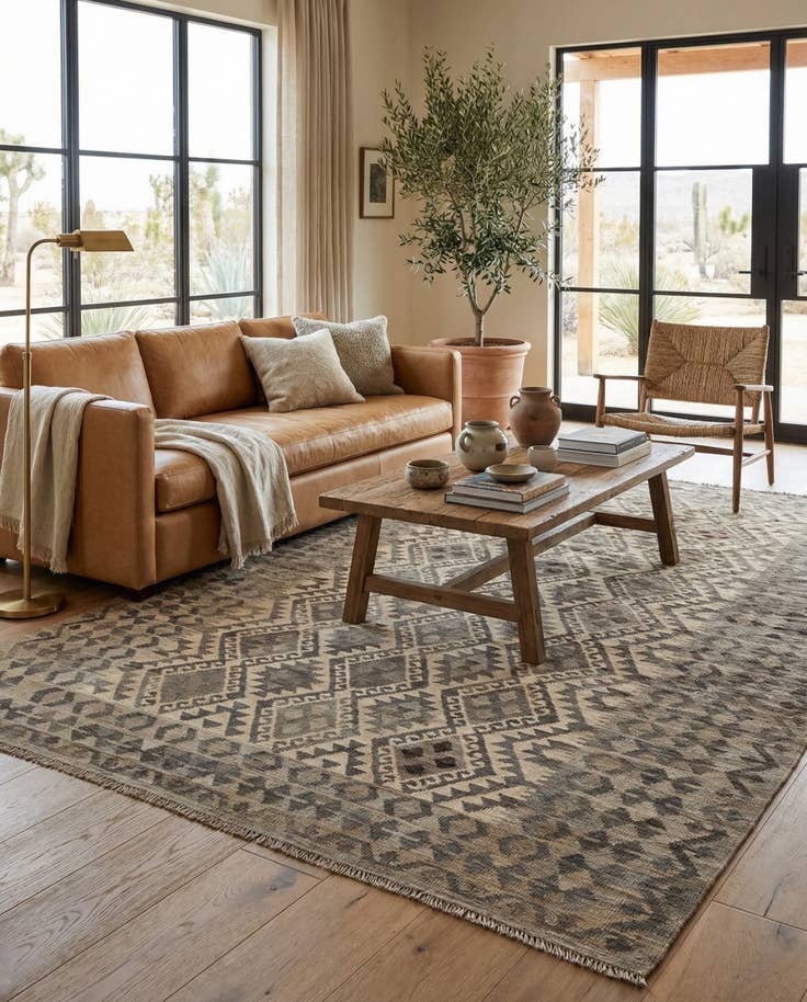 Detail image of 6' 8 x 9' 8 Hand Woven Kilim Maymana Wool Rug