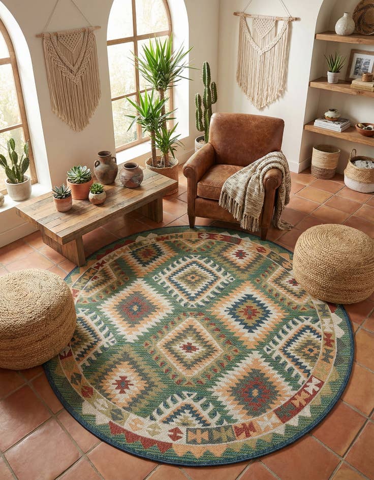 Detail image of 7' 10 x 7' 10  Washable Baja Indoor / Outdoor Round Rug