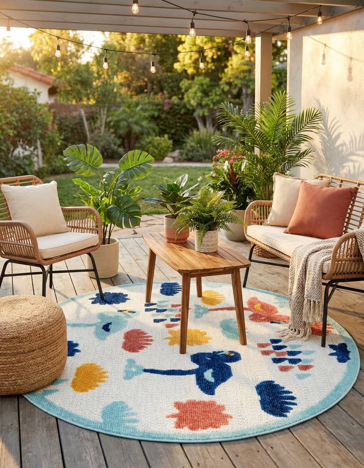 Detail image of 5' 3 x 5' 3  Washable Belize Indoor / Outdoor Round Rug