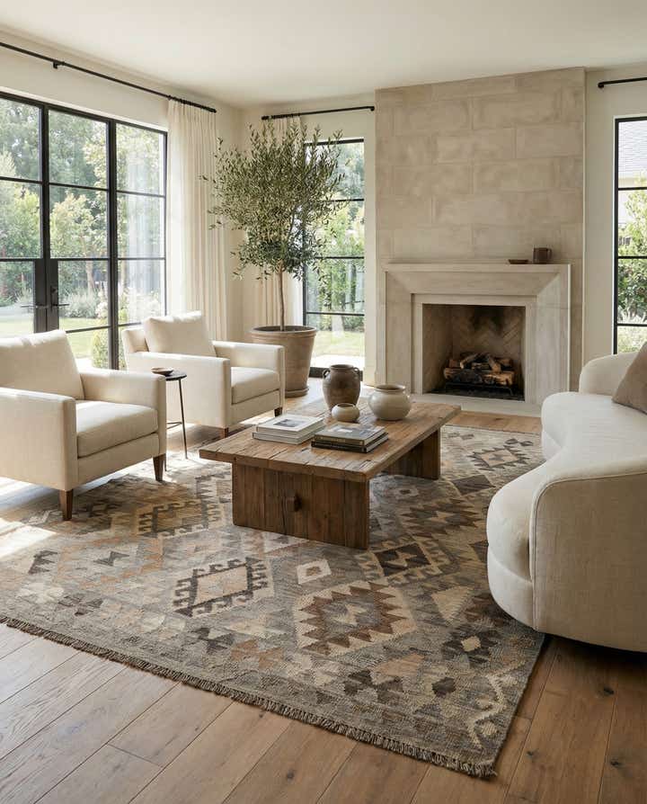 5' 11 x 7' 10 Hand Woven Kilim Maymana Wool Rug