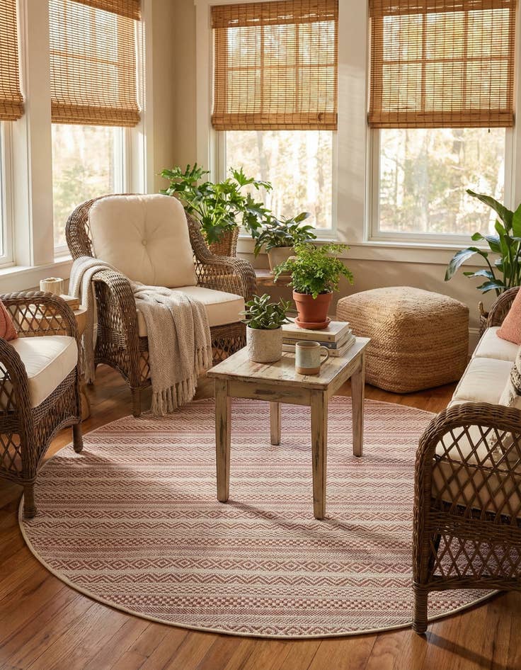 Detail image of 5' 3 x 5' 3  Washable Striped Indoor / Outdoor Round Rug