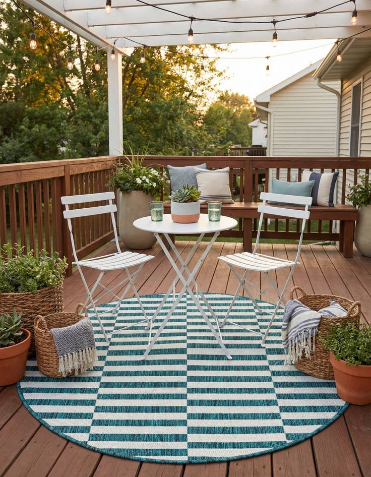 Detail image of 4' x 4' Easy-Clean Striped Indoor / Outdoor Round Rug