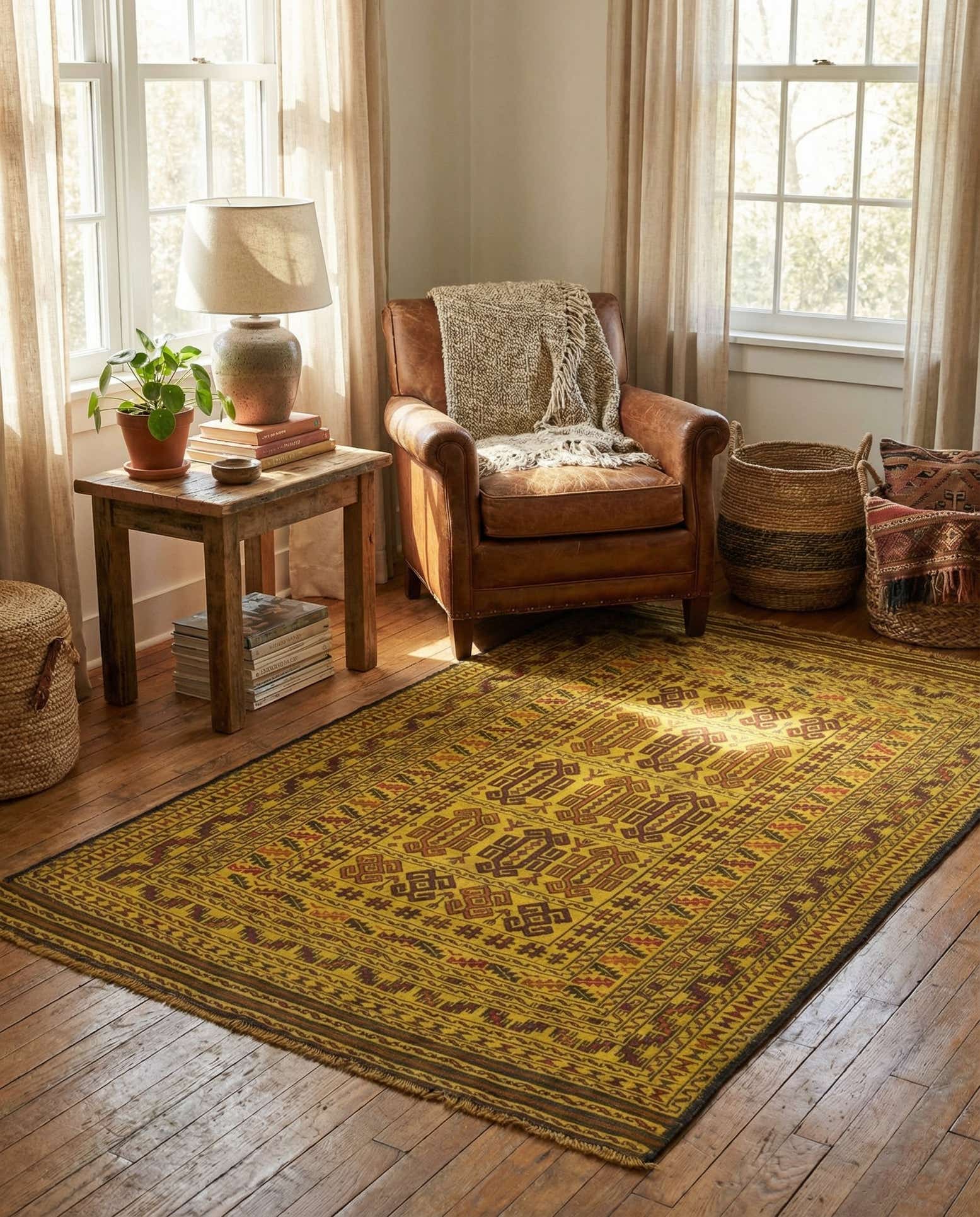 4' x 6' 4 Hand Woven Kilim Afghan Wool Rug