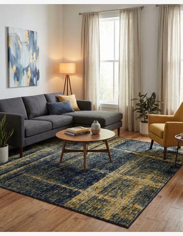 Navy Blue and Yellow Laguna Square Rug