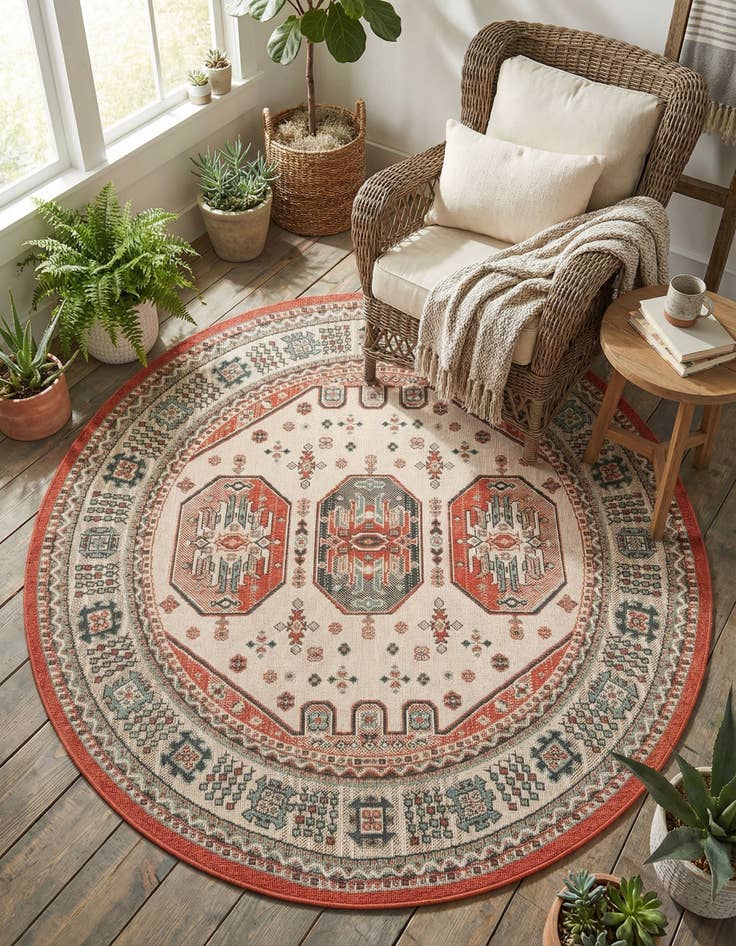Detail image of 6' x 6'  Washable Traditional Indoor / Outdoor Round Rug