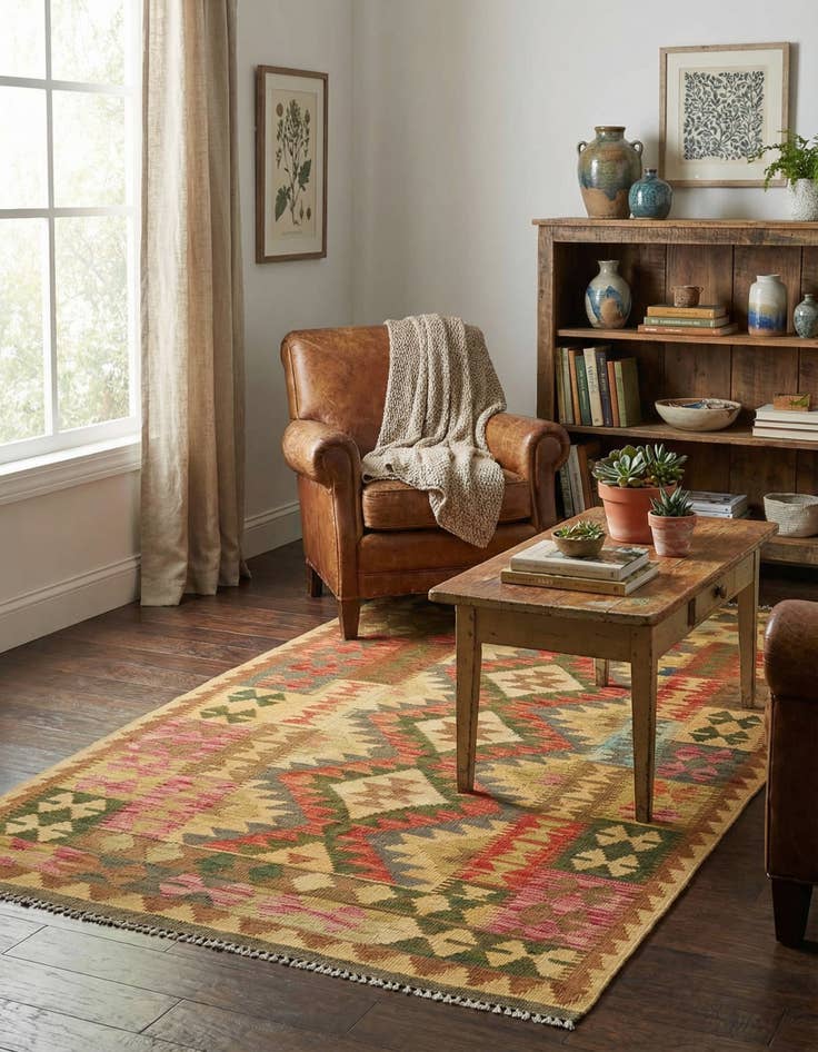 Detail image of 3' 3 x 6' 4  Hand Woven Kilim Maymana Wool Rug