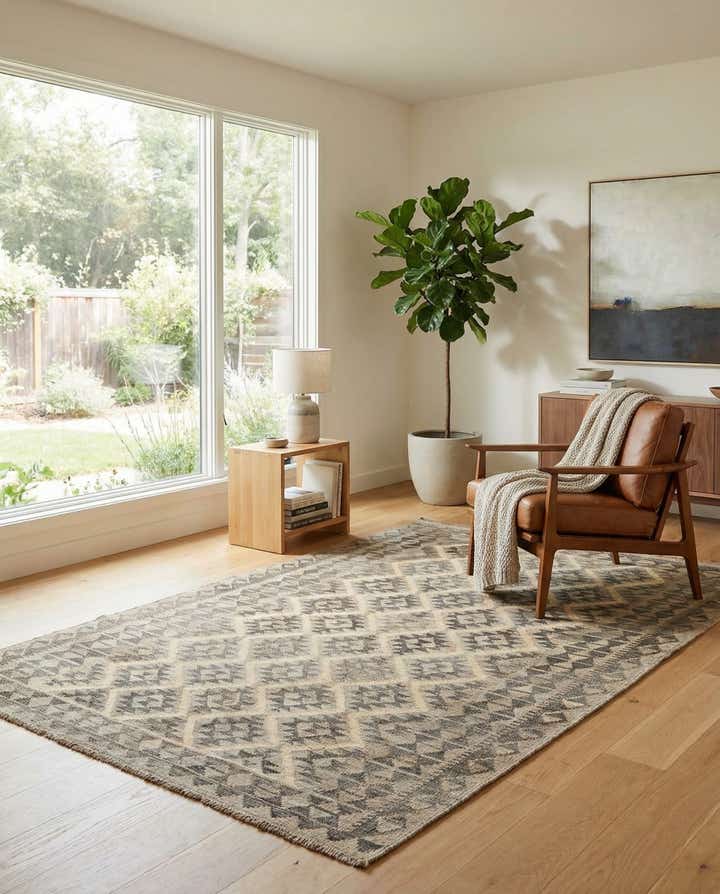 5' 7 x 8' Hand Woven Kilim Maymana Wool Rug