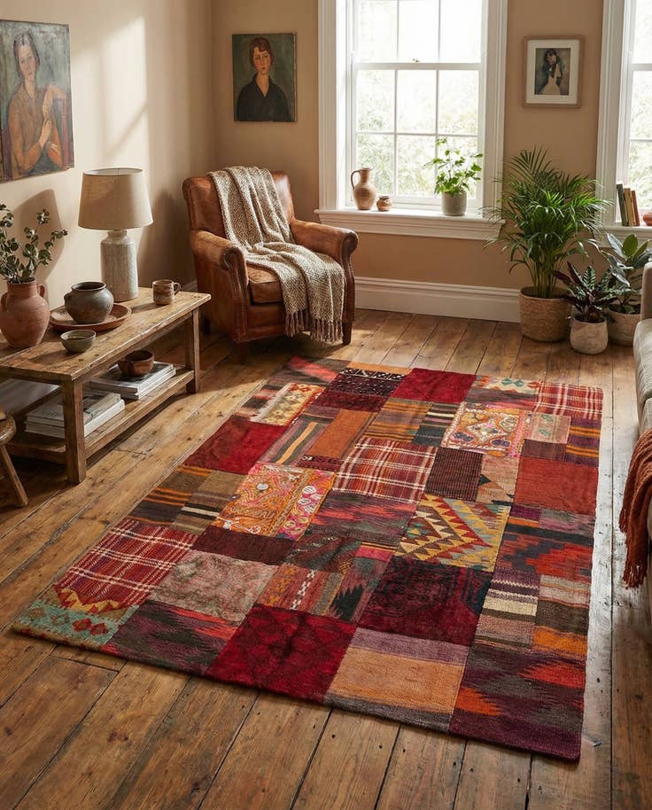 Detail image of 3' 10 x 6' Hand Woven Kilim Patchwork Wool Rug