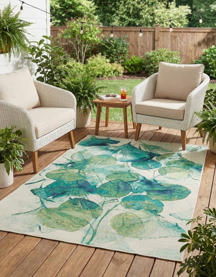 Detail image of 4' x 6' Easy-Clean Botanical Indoor / Outdoor Rug