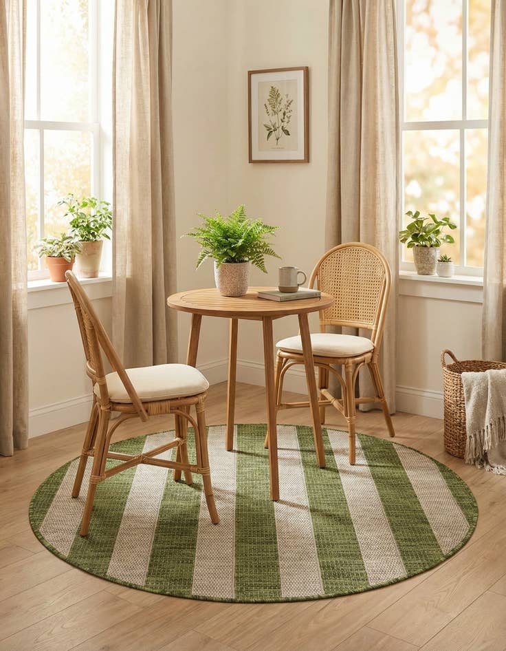 Detail image of 4' x 4'  Washable Striped Indoor / Outdoor Round Rug