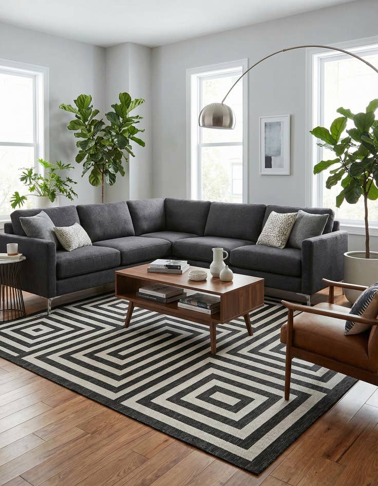 Detail image of  10' x 10'  Washable Modern Indoor / Outdoor Square Rug