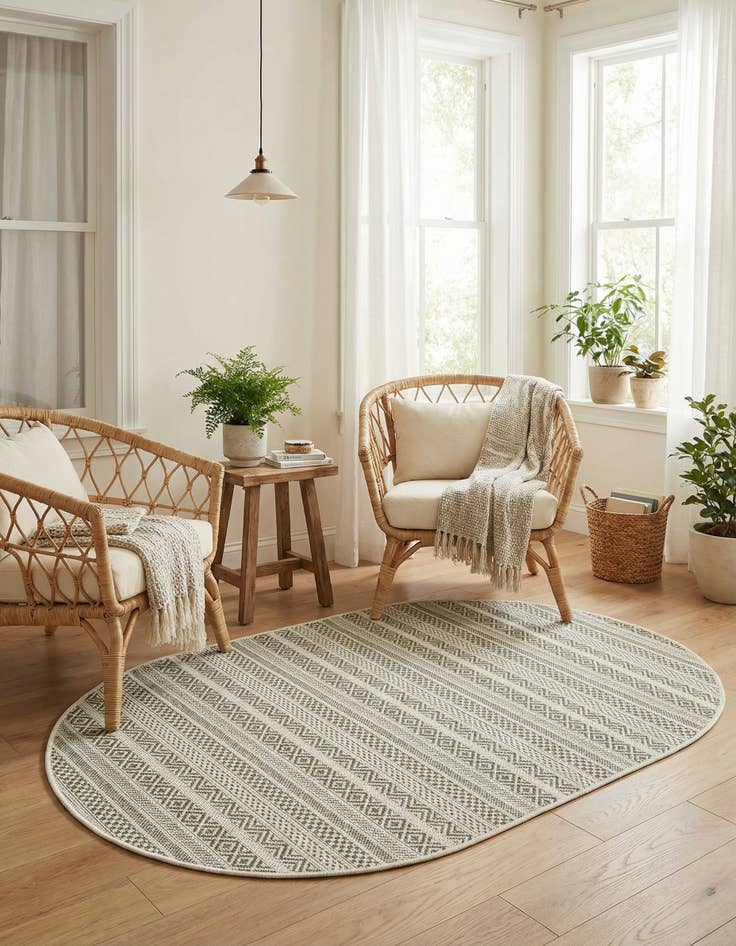 Detail image of 3' x 5' 3  Washable Striped Indoor / Outdoor Oval Rug