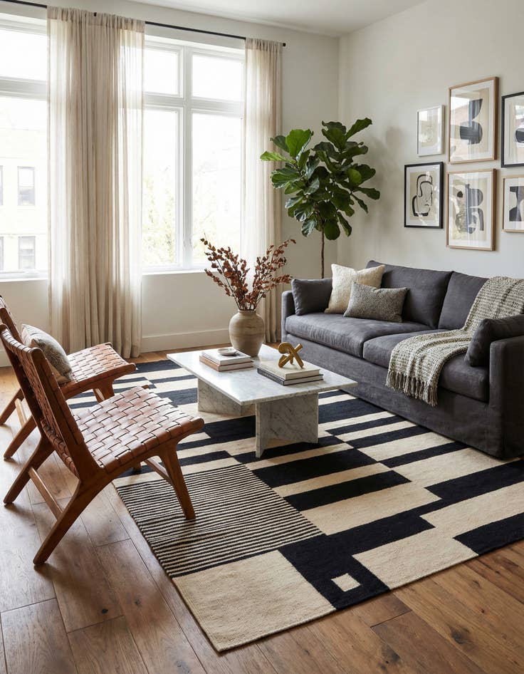 Detail image of 5' 8 x 7' 9  Hand Woven Kilim Modern Wool Rug