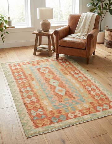 3' 4 x 4' 9 Hand Woven Kilim Waziri Wool Rug