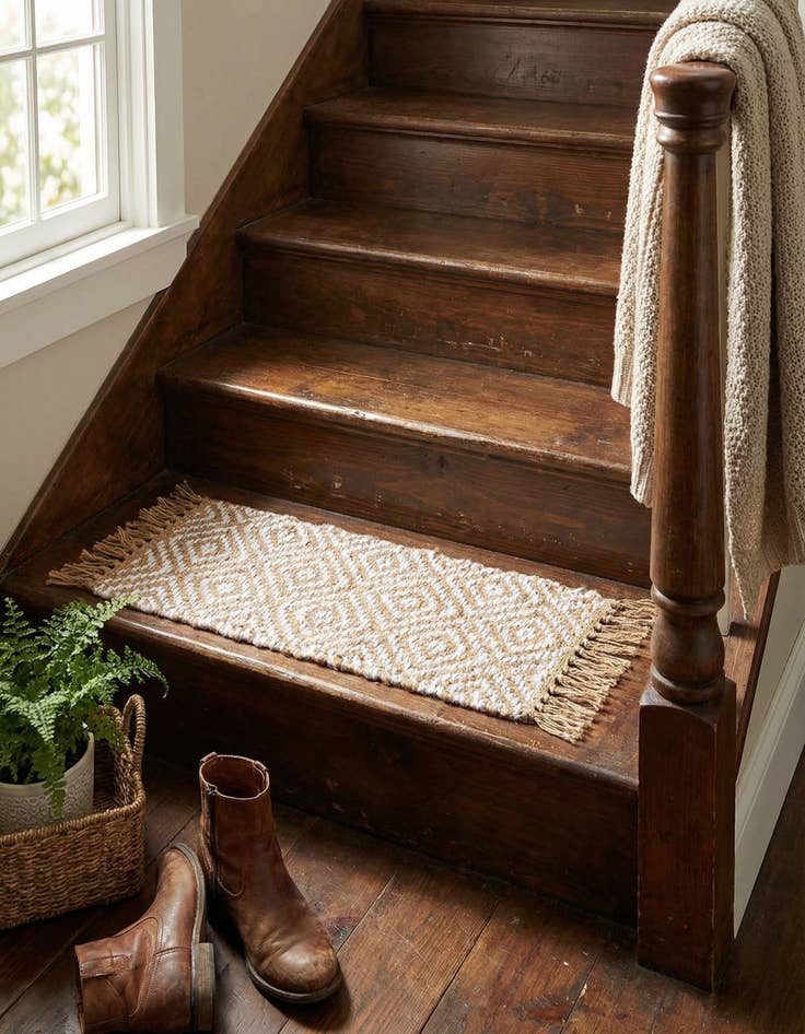 Detail image of  0' 9 x 2' 6  Hand Woven Braided Jute Stair Rug