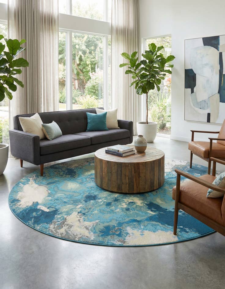 Detail image of 10' x 10'  Washable Modern Indoor / Outdoor Round Rug