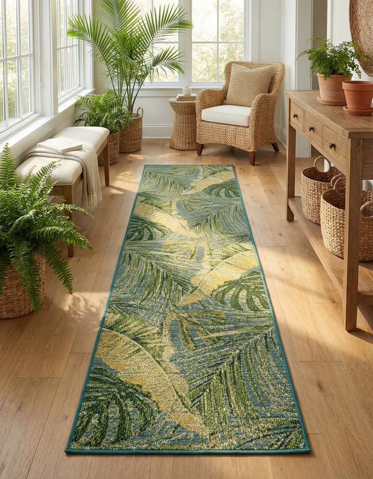 Detail image of 2' 7 x 10' Easy-Clean Botanical Indoor / Outdoor Runner Rug