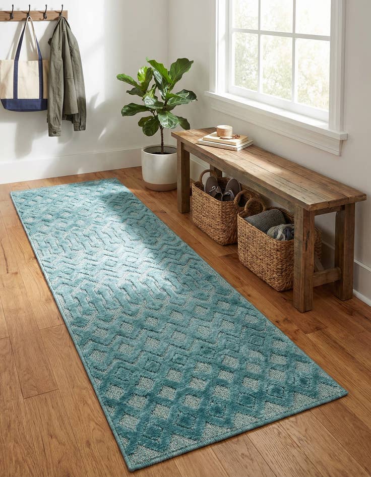 Detail image of 2' x 6'  Washable Trellis Textured Indoor / Outdoor Runner Rug