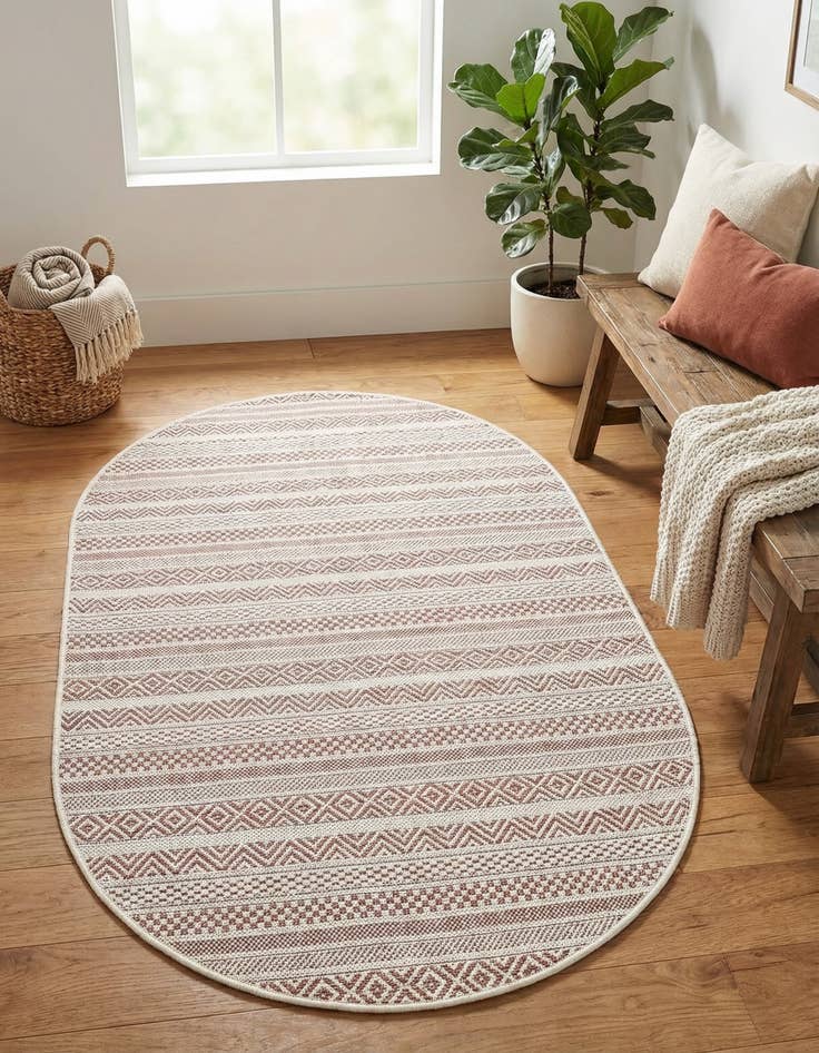 Detail image of 3' x 5' 3 Easy-Clean Striped Indoor / Outdoor Oval Rug