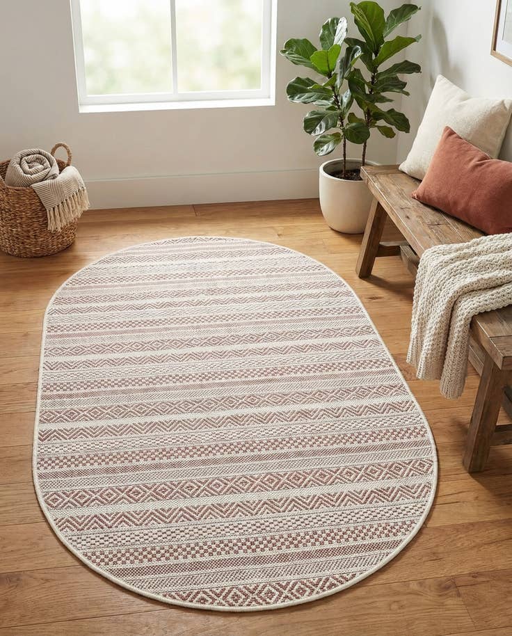 Detail image of 3' x 5' 3 Easy-Clean Striped Indoor / Outdoor Oval Rug