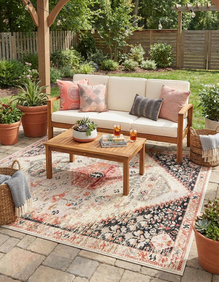 Detail image of 7' 10 x 10'  Washable Traditional Indoor / Outdoor Rug