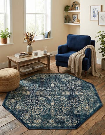 Navy Blue Dahlia Octagon Rug