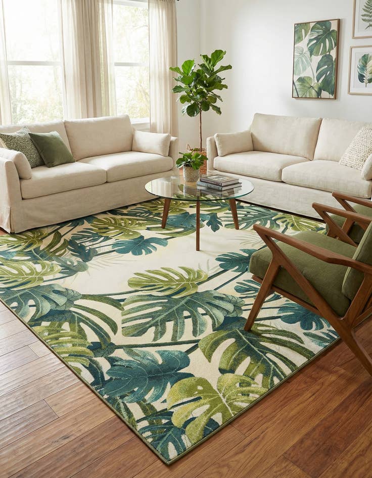 Detail image of 12' x 12'  Washable Botanical Indoor / Outdoor Square Rug