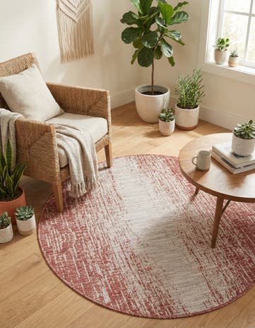 Rust Red Easy-Clean Modern Indoor / Outdoor Round Rug