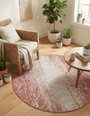 Rust Red Easy-Clean Modern Indoor / Outdoor Round Rug