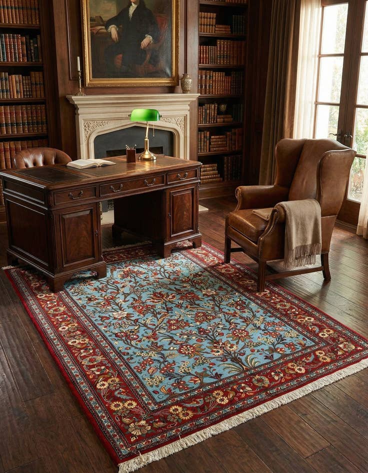 Detail image of 4' 10 x 6' 11  Hand Knotted Qom Persian Rug