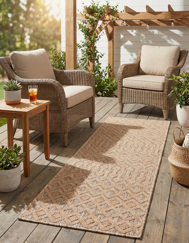 Detail image of  2' x 6'  Washable Trellis Textured Indoor / Outdoor Runner Rug