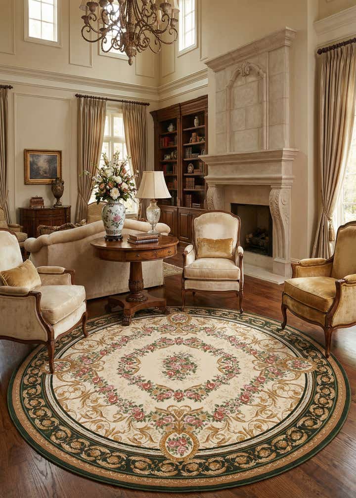 10' x 10' Easy-Clean Traditional Indoor / Outdoor Round Rug