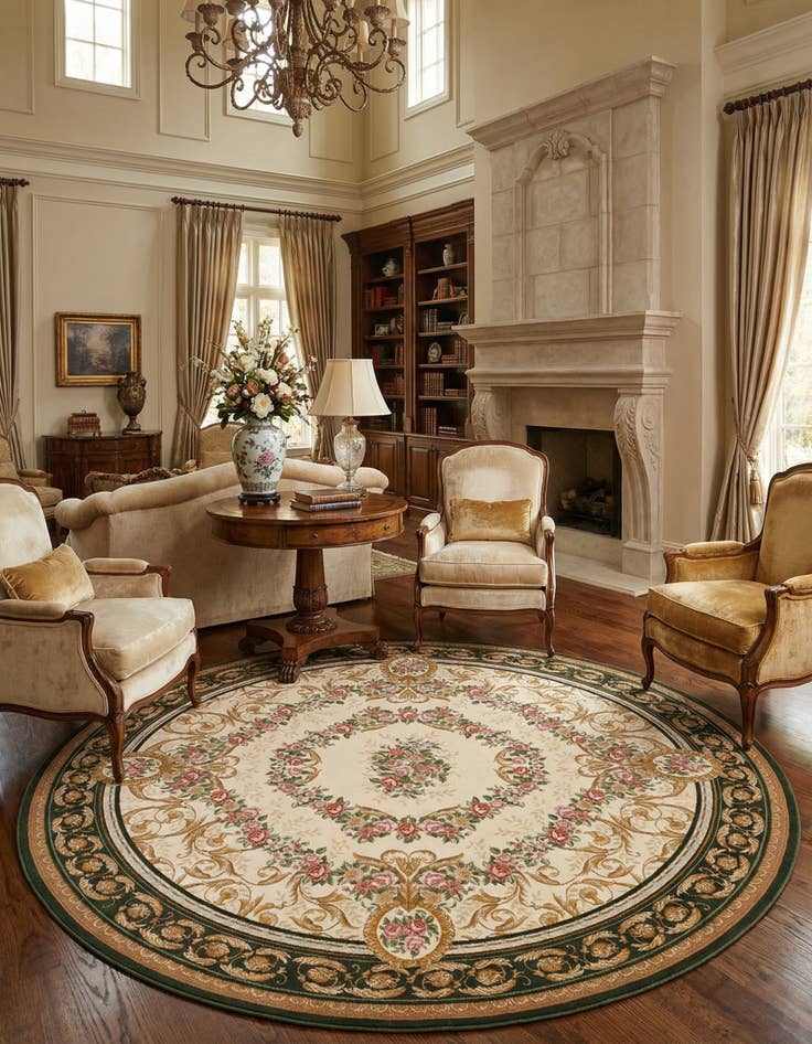 Detail image of 10' x 10' Easy-Clean Traditional Indoor / Outdoor Round Rug