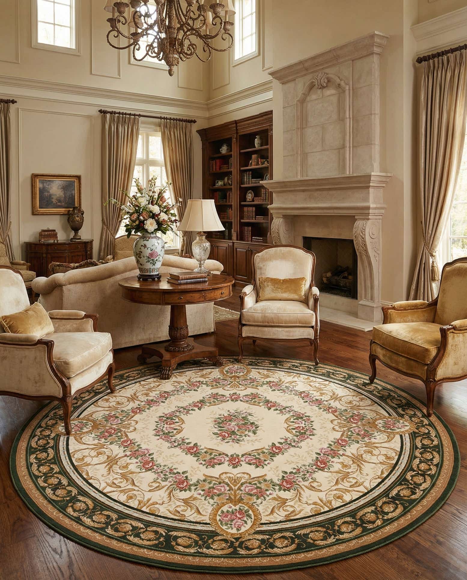 10' x 10' Easy-Clean Traditional Indoor / Outdoor Round Rug