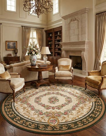 10' x 10' Easy-Clean Traditional Indoor / Outdoor Round Rug