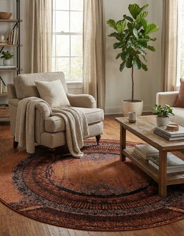 Orange Washable Hyacinth Round Rug