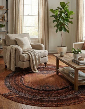 Orange Washable Hyacinth Round Rug