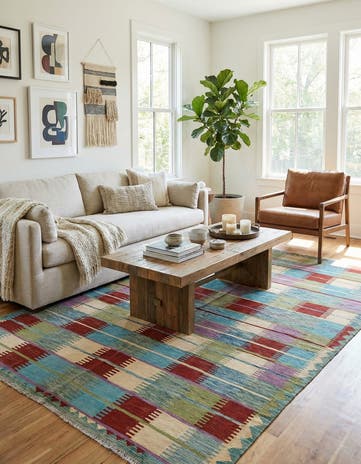 6' 6 x 9' 9 Hand Woven Kilim Modern Wool Rug