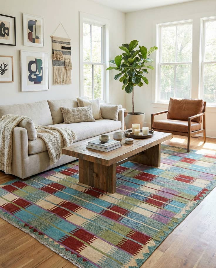 Detail image of 6' 6 x 9' 9 Hand Woven Kilim Modern Wool Rug