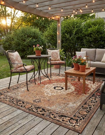 7' 10 x 7' 10 Easy-Clean Traditional Indoor / Outdoor Square Rug
