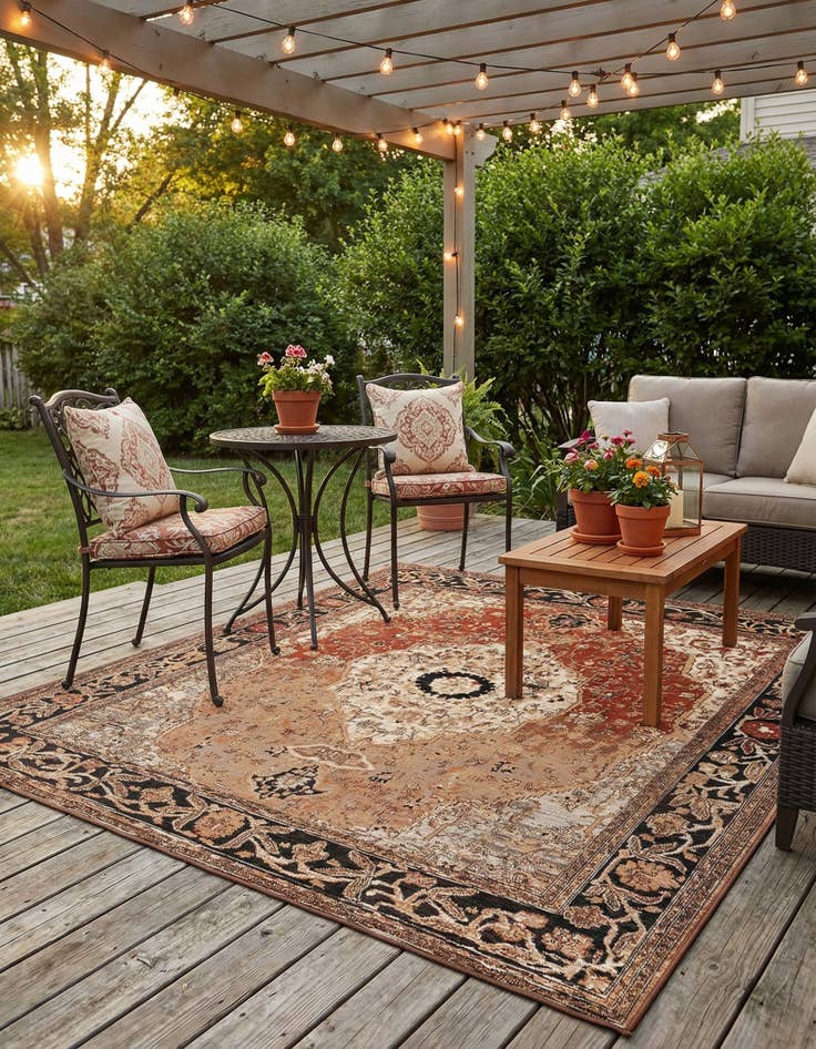 Detail image of 7' 10 x 7' 10 Easy-Clean Traditional Indoor / Outdoor Square Rug