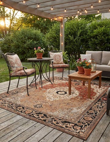 7' 10 x 7' 10 Easy-Clean Traditional Indoor / Outdoor Square Rug