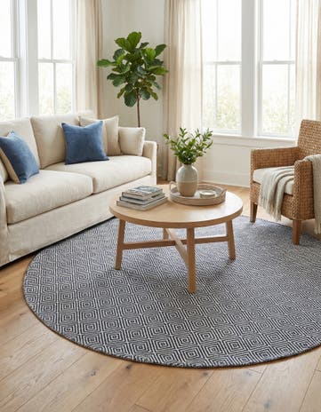 6' 1 x 6' 1 Hand Woven Geo Trellis Flatweave Round Rug