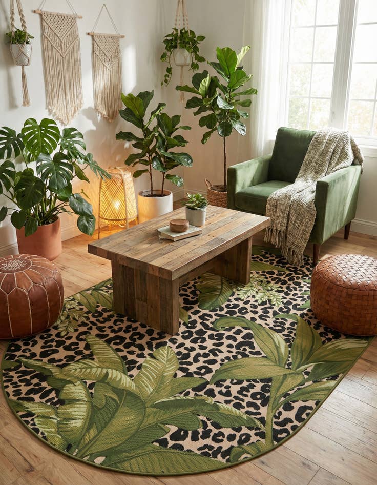Detail image of 5' 3 x 8' Easy-Clean Botanical Indoor / Outdoor Oval Rug