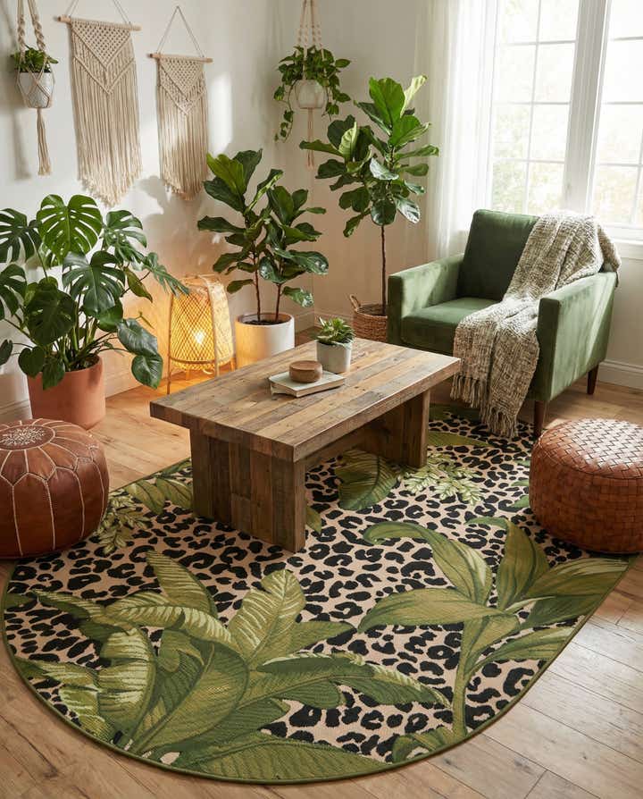 5' 3 x 8' Easy-Clean Botanical Indoor / Outdoor Oval Rug