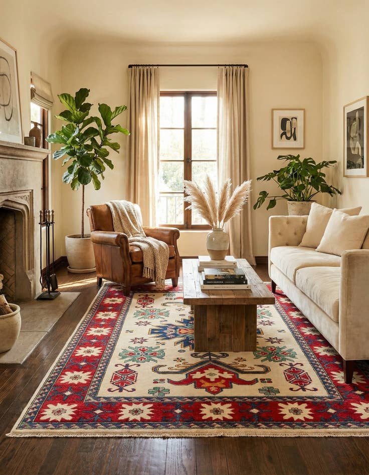 Detail image of 5' 8 x 8'  Hand Knotted Kazak Rug