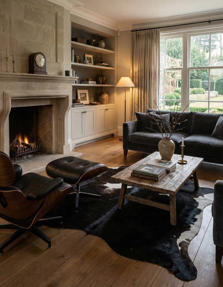 Detail image of 4' 3 x 4' 10 Cowhide Leather Rug