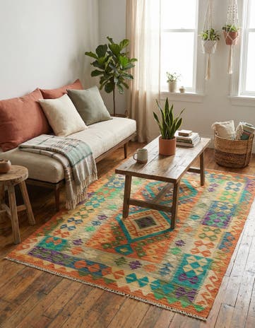 3' 6 x 5' Hand Woven Kilim Maymana Wool Rug