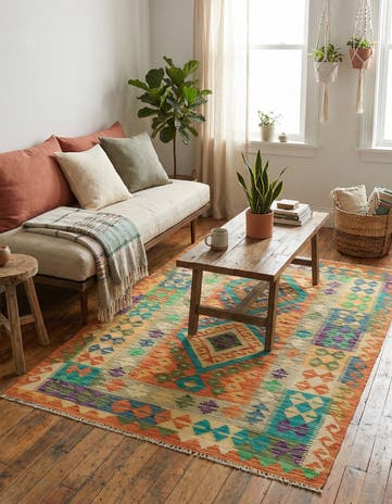 3' 6 x 5' Hand Woven Kilim Maymana Wool Rug